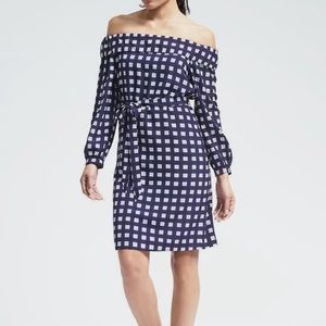 Banana Republic Blue Gingham off the shoulder Dress